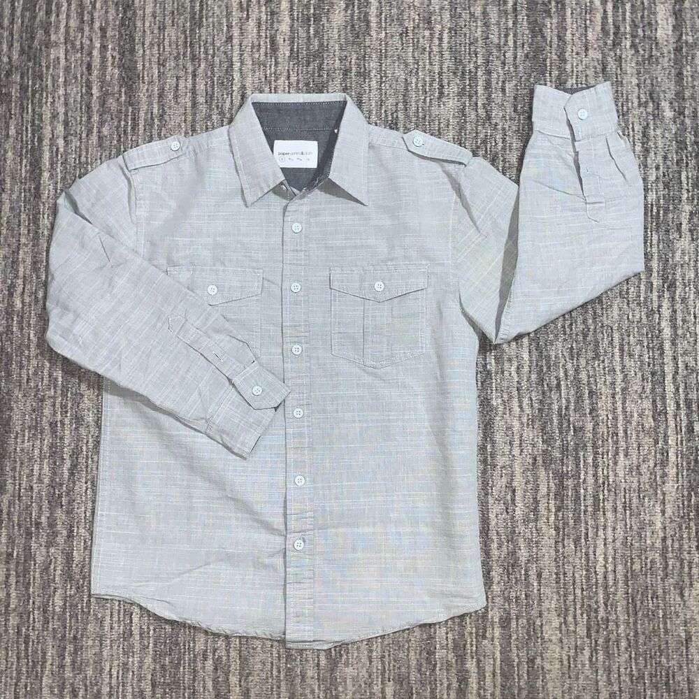 Paper Denim & Cloth Boy’s Size 8 Grey Long Sleeve Casual Button Down Shirt Top‎